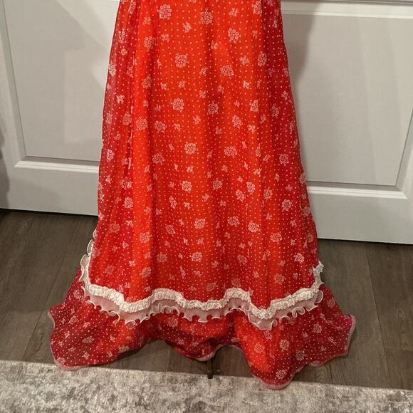 Nadine Vintage 60s 70s Red White Lace Ruffle Formal Prom Prairie Dress Size 5 - Picture 3 of 16